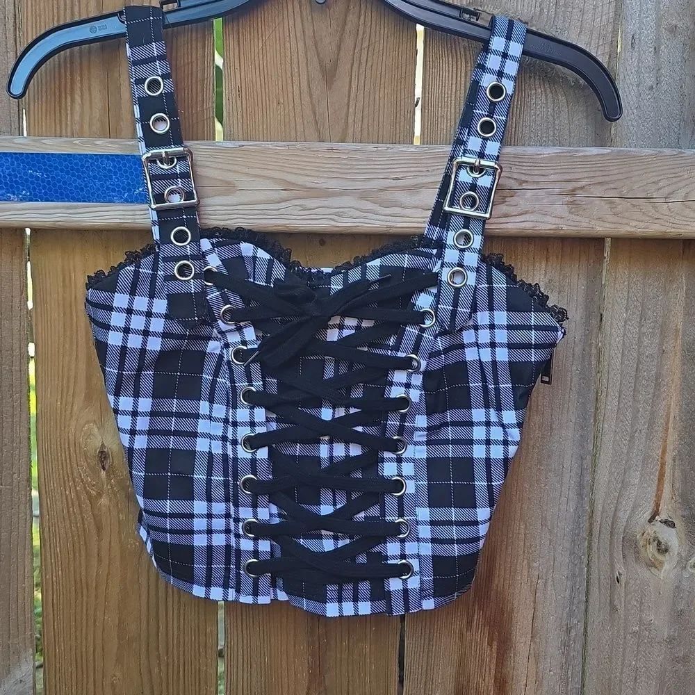 Black and White Plaid Corset Top